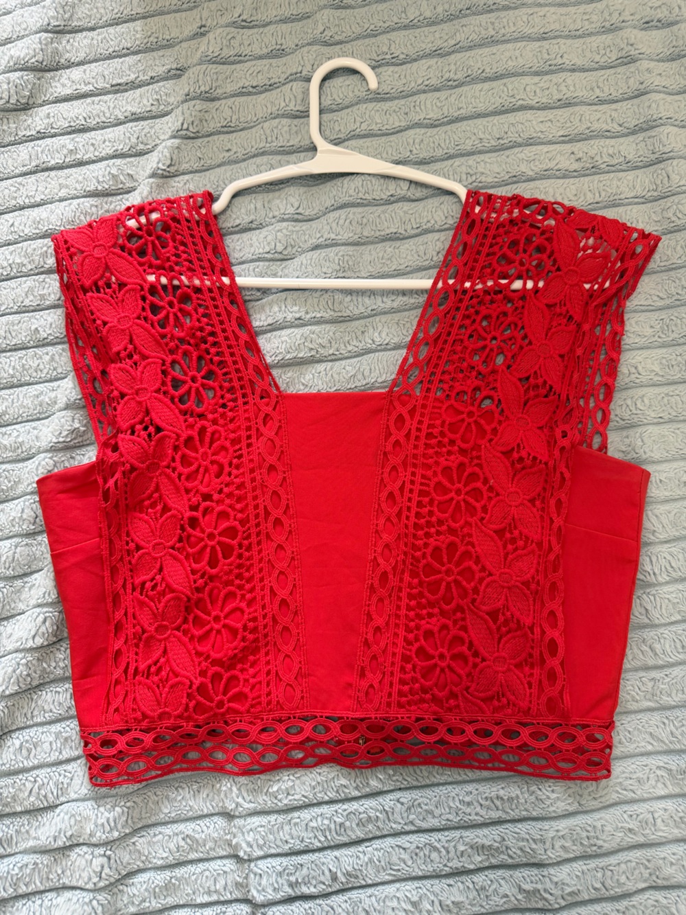 Red Crochet V-Neck Crop Top - Women